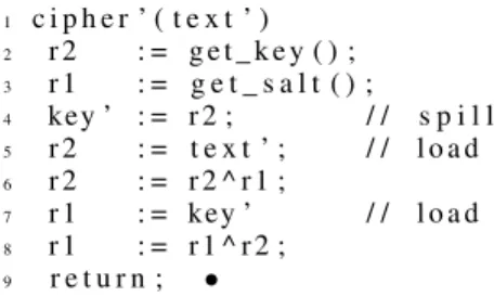 Fig. 3. Original program (left) After register allocation (right)