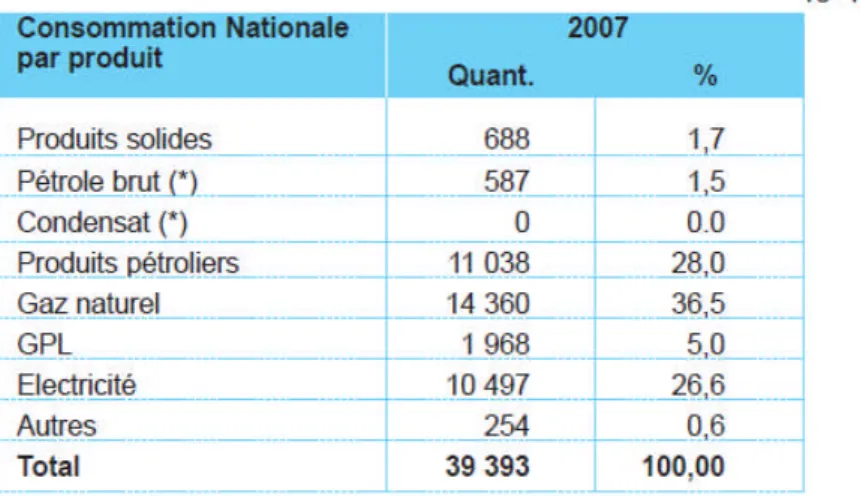 Tableau 9 : Evolution de la consommation nationale par produit