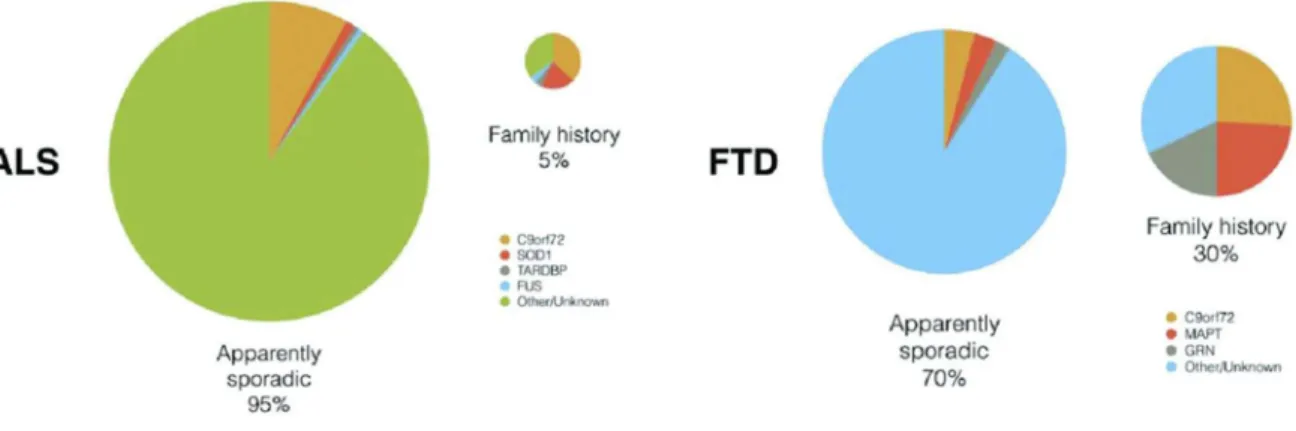 Figure 7 : Formes familiales et sporadiques dans la SLA et la DFT 