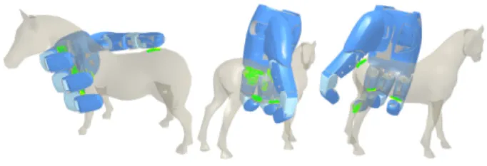 Fig. 12. 3 stable grasps for the horse obtained with the second hand preshape.