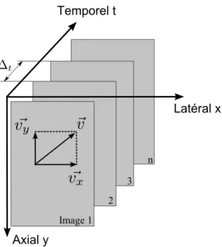 Fig. 3.1 – Représentation schématique d’une séquence d’images ainsi que le vecteur vitesse