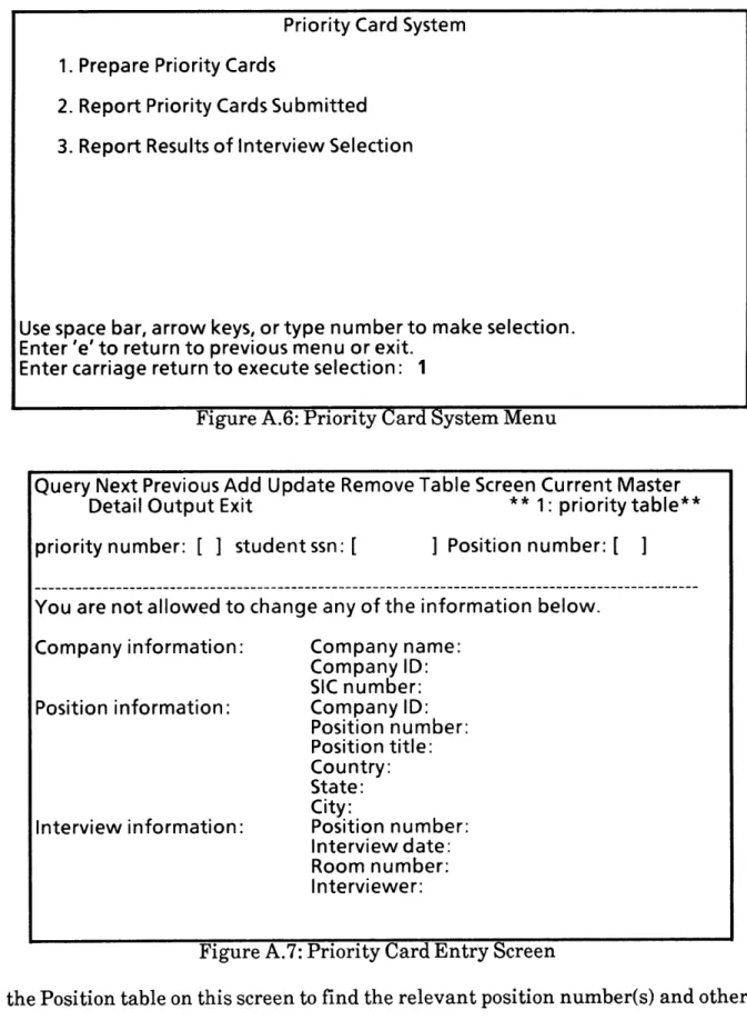 Figure A.6:  Priority Card System Menu