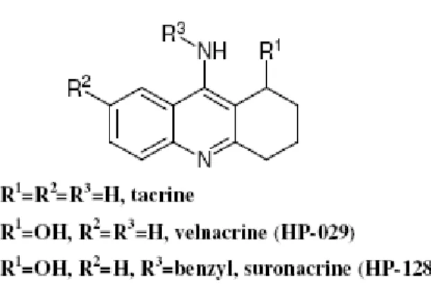 Figure 08 : Structures chimiques de la Tacrine, Valnacrine et Suronacrine 