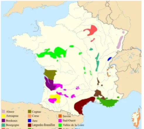 Figure 1: Carte des vignobles de France (Cave-vins, 2019) 