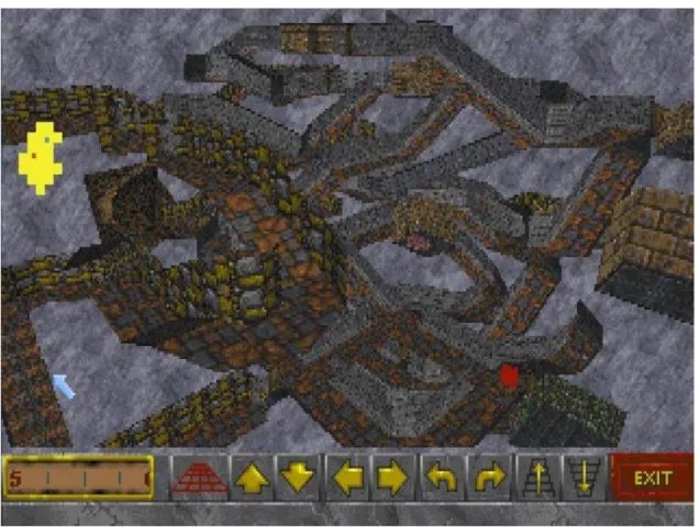 Figure  15,  Carte  détaillée  en  vue  de  coupe  d'un  donjon  de  Daggerfall,  interface  de  carte  locale  intérieure  de  Daggerfall