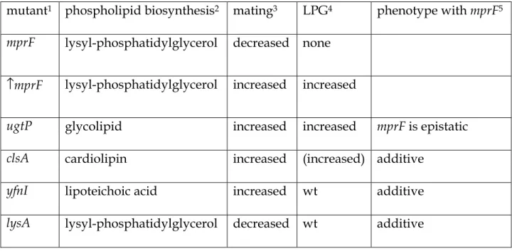 Table 2. Summary of mutations affecting conjugation and phospholipid synthesis.  