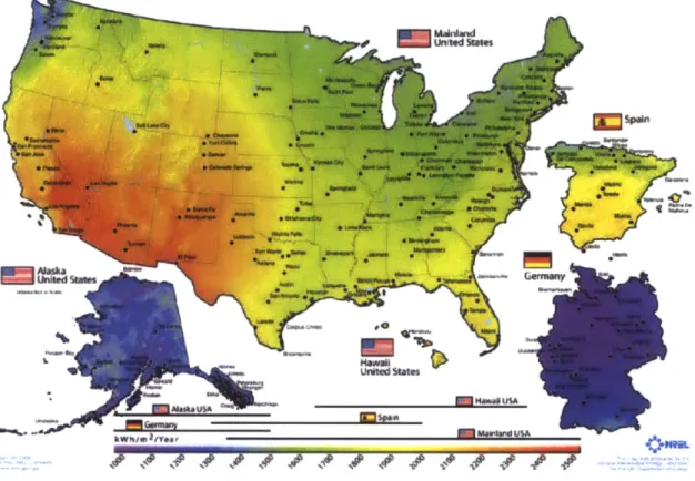 Figure  4.  Solar photovoltaic  resource  potential  for the  United  States,  Spain,  and  Germany  [24].