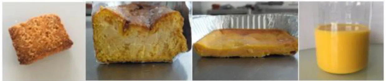 Figure  1.  Macroscopic  images  of  the  four  model  foods:  Biscuit,  Sponge  Cake,  Pudding  and  Custard (from left to right)