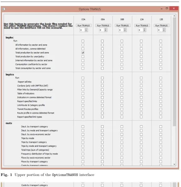 Fig. 1 Upper portion of the OptionsTRANUS interface