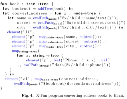 Fig. 4. X-Fun program converting address books to Html