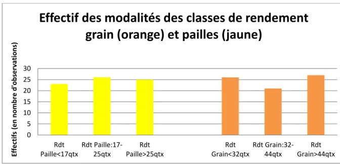 Figure 10 : histogramme des effectifs en fonction des classes de rendements 