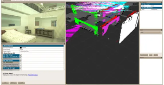 Fig. 6. 3D planes seen from the out side of the room, and the bedroom seen from the robot camera.