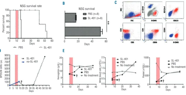 Figure 4. In vivo efficacy of SL-401 in a NSG mouse model inoculated with BPDCN cells