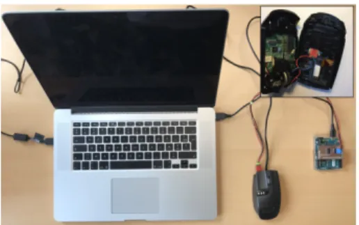 Figure 2: Our setup comprises a Logitech G9 Laser Mouse connected via USB to the host computer with the MPU-9250 chip embedded  in-side