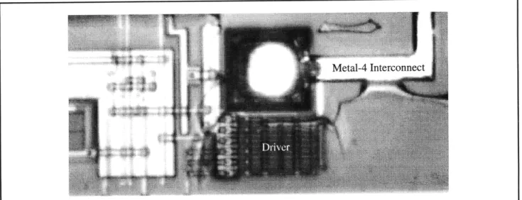 Figure 2.  An  emitting  LED  and  its  driver  FET  on  an  EoE  monolithic  OEIC.