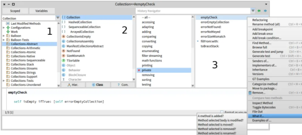 Figure III.9: Screenshot of the contextual menu that has been integrated in Pharo integrated development environment