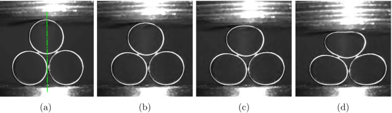 Figure 8: Visible CCD images of a triangular sample at T = 23 ◦ C under quasi-static compression at a loading rate of 0.1 mm/s