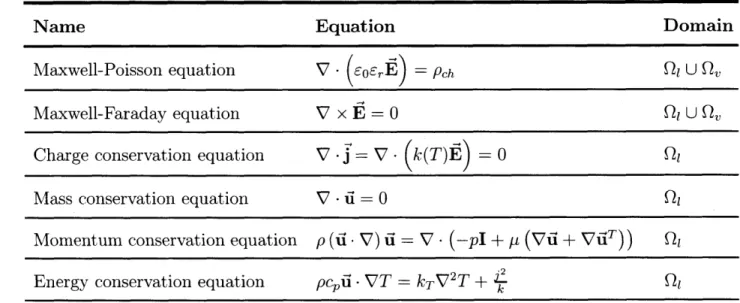 Table  2.2:  Equations  fulfilled  at  the  bulk  domains