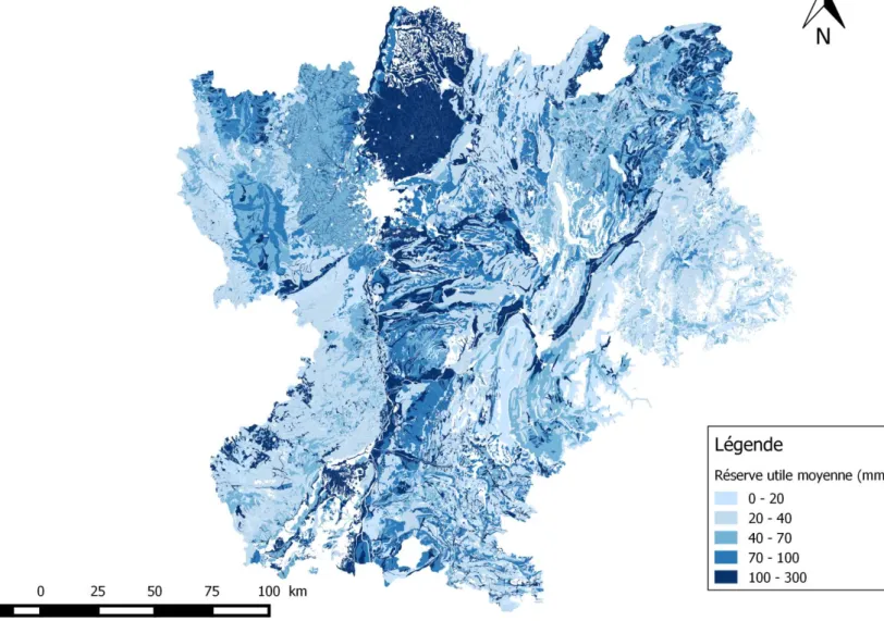 Figure 9 : Réserve utile moyenne, Rhône-Alpes 