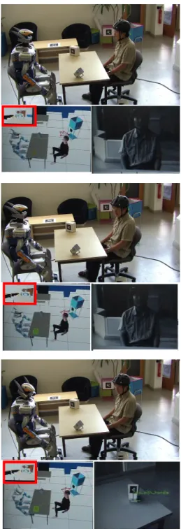 Figure 10 shows the simplest face to face scenario. It illustrates the results on an image sequence from different videos, here the robot turns the head each time it detects that the human is changing of attentional object
