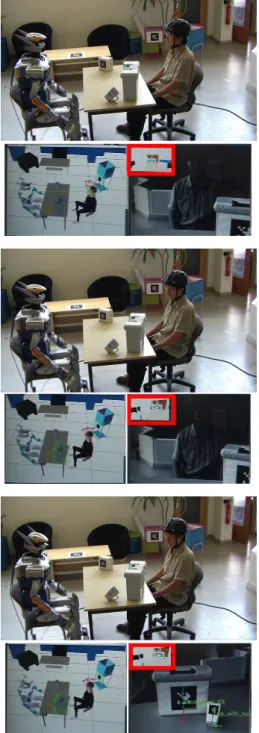 Fig. 11. Scenario 2: the robot is capable of detecting and looking at the object of attention, avoiding visual occlusions between objects