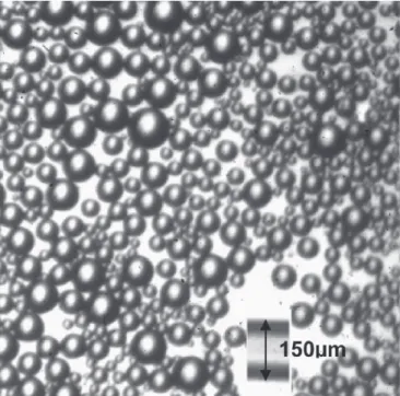 Fig. 4. Visualisation of droplets with the Nikon camera for the experiment carried out with the Water/PVA/Toluene system (S 3 ) at Q tot ¼300 L h ÿ1 and F ¼0.50, d 32, Malvern ¼59.0 m m