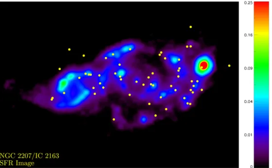 Figure 7. Star-formation rate density map for the colliding galaxies NGC 2207/IC 2163
