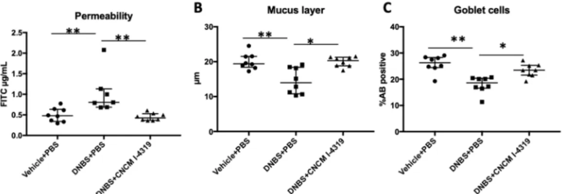 Figure 5. In vivo permeability measurements and effect on Goblet cells and mucus production in LGI  model