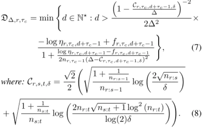 Figure 1. Variation of the R-BOCPD detection delay D ∆,r,τ c as a function of the change point gap ∆ (x-axis) and the number of observations before the change-point n r,τ c −1 (y-axis)