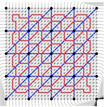 Figure 4 A visualization of the proof of Lemma 3. In this whole graph Γ k , we initialize our reaserch of ˆ Γ k 0 such that every internal red hexagon will become a vertex of ˆ Γ k 0 and correspond to a state and the border, also circle by a red line will 