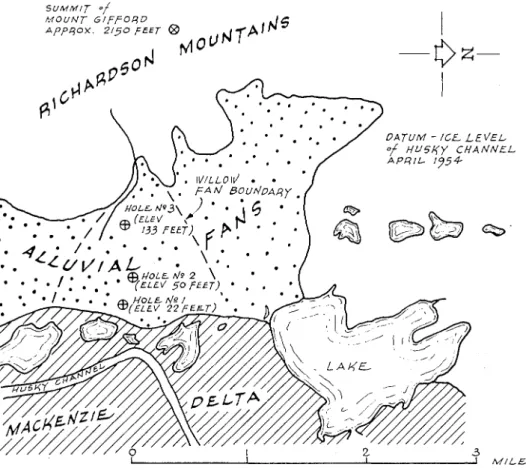 Figure 3.  Map of  willow  fall area near  Aklavik, North~vcst  Tcrritorics, Canada 