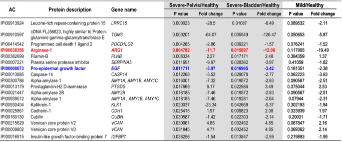 Table 1: Significant proteins that were identified as specifically modulated in the obstructed  kidney