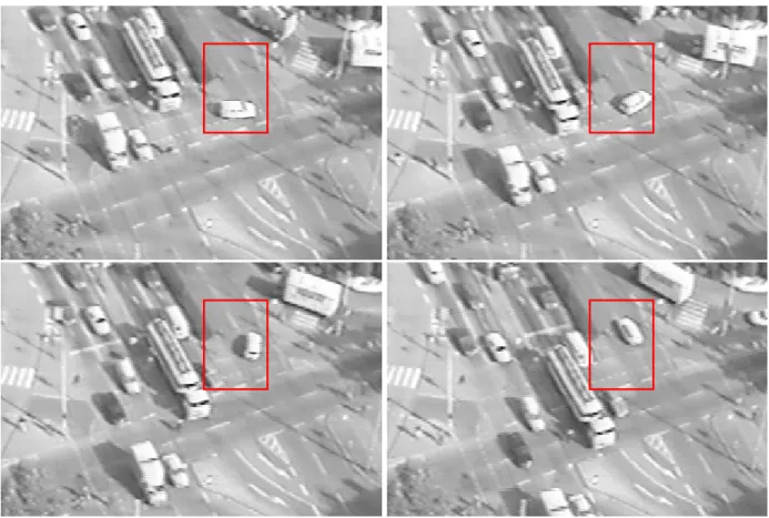 Figure 2.4 – Images 1, 11, 21 et 31 de la vidéo inter (de haut en bas et de gauche à droite).