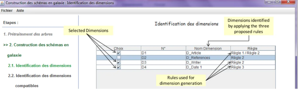Figure 7: Galaxy-Gen interface for selecting identified dimensions. 