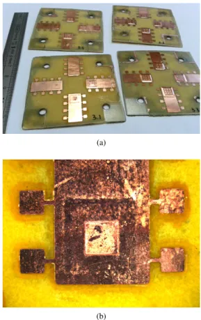 Figure 2: Left: some of the test vehicles, with 4 embedded diodes each.