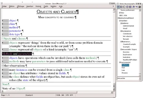 Figure 1.2 shows the annotation of learning resources with OpenOce Writer and its style hierarchy corresponding to the concept hierarchy in the ontology.