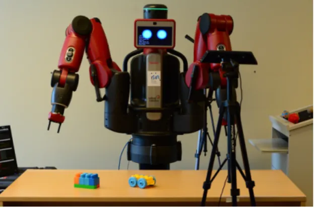 Fig. 2. The Baxter robotics platform used for our experiments. The RGB-D camera used for perception is visible in the foreground.
