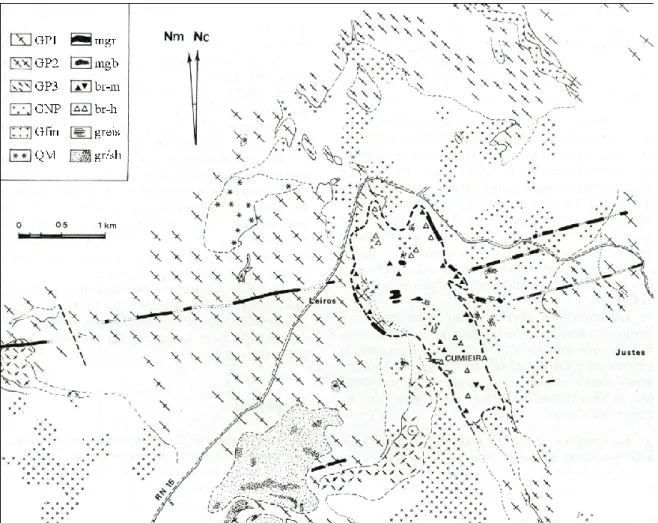 Figure 1.3  Le complexe bréchique de Cumieira et son encaissant granitique (massif  de Vila Real)