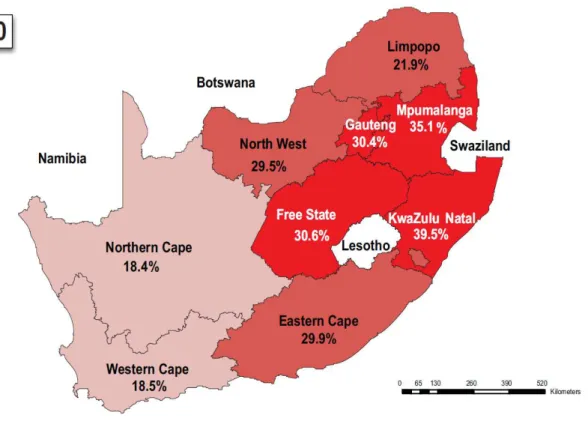 Figure 5. Prévalence du VIH chez les femmes enceintes en Afrique du Sud, par province (2010)   Source : The National Antenatal Sentinel HIV and Syphilis Prevalence Survey, South