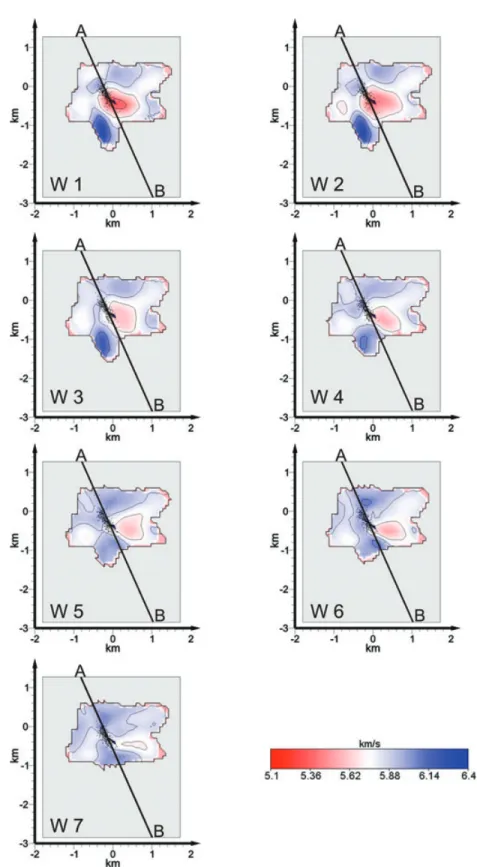 Figure 9. Evolution of the P-wave seismic velocity at 4.6 km depth during the transition between phase 1 and 2
