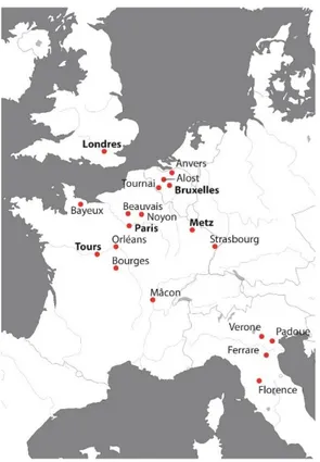 Fig. 16 : Principales villes en Europe ou l’étude interdisciplinaire des terres noires a été conduite (B ORDERIE ,  F ONDRILLON , et al