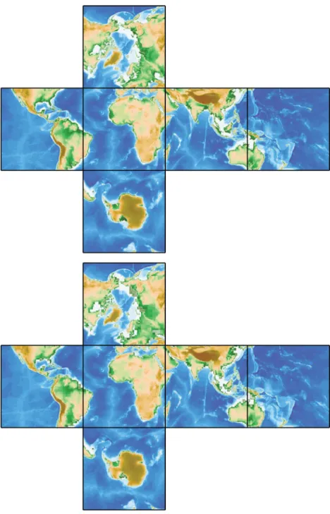 Figure 6. Initial (top) and reconstructed (bottom) topography of the Earth with Haar wavelets using five decomposition levels