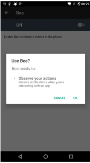 Fig. 8. Warning message displayed by Android when enabling services with no capability
