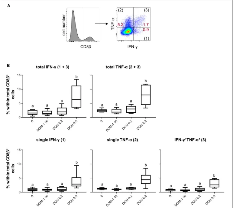FIGURE 6 | Frequencies of IFN-γ and TNF-α producing CD8 + T cells in the presence of DON and DOM-1