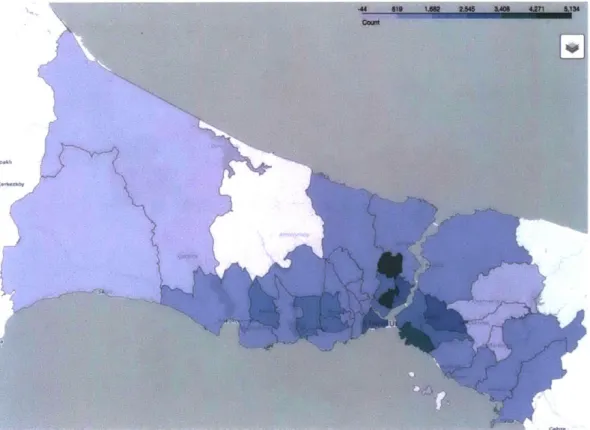Figure  3-3:  Heat  map  of  work  districts  for  resident  of  Istanbul