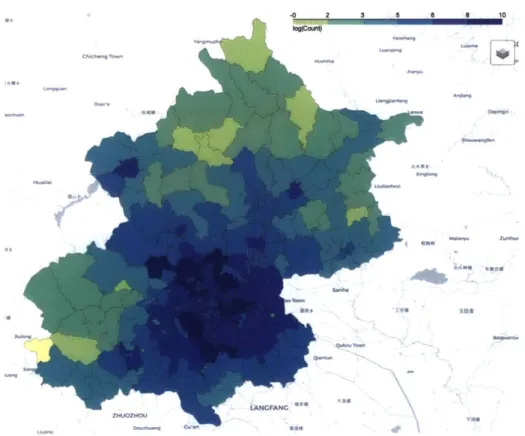 Figure  3-5:  Heat  map  of work  districts  for  residents  of  Beijing  (log  scale)