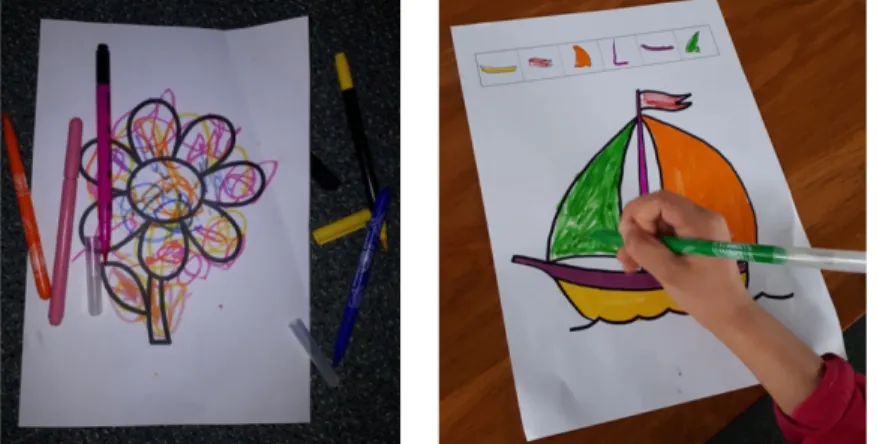 Figure 1. Coloriages d’enfants : on souhaiterait créer un algorithme automatique de colorisation s’inspirant  plutôt de l’exemple de droite