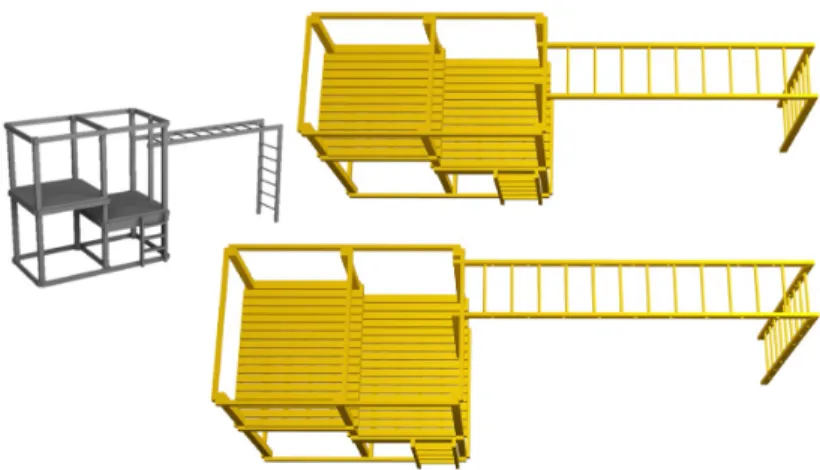 Figure 3-3: A parametric model with pattern elements. Upon resizing, both the number of floor planks and the number of rungs in the monkey bars change.