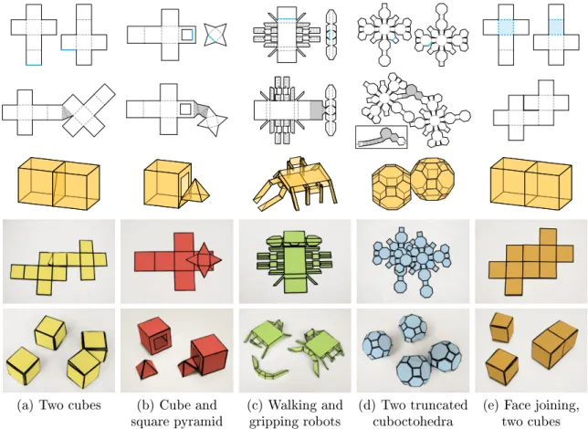 Figure 5-9: Fold patterns generated by this algorithm. Top: Input fold patterns for the rigid bodies to join