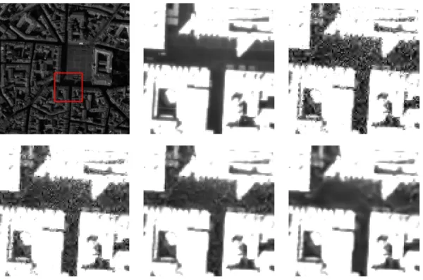 Figure 2: Top: original (St.Michel), zoomed region, compressed with noise (σ = 4, BPP = 2)